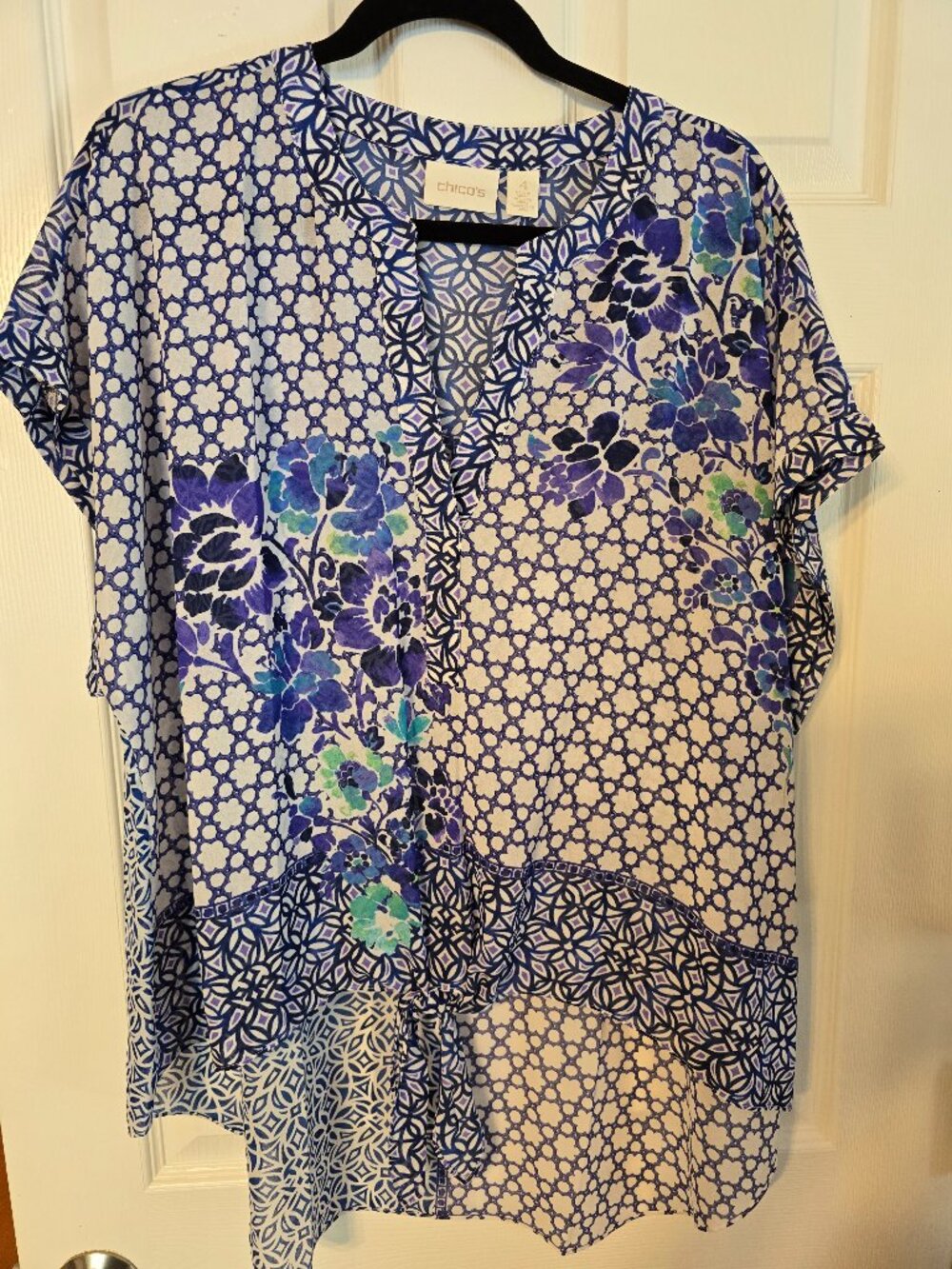Chico's Purple & Blue Print Blouse - NWOT